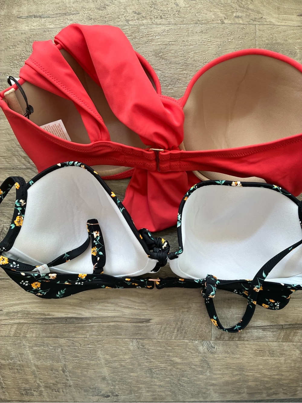 Shade & Shore 2 Bikini Swim Tops Floral Plain One Strap - Picture 6 of 13